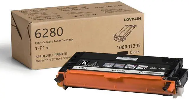 Main image of 6280 Black High Capacity Toner Cartridge 1Pack (7,300 Pages) - Lovn Compatible 106R01395 Toner Cartridge Replacement for Xerox Phaser 6280 6280DN 6280N Printer