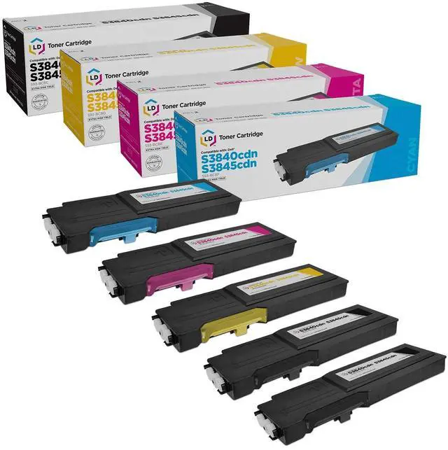 Main image of Products Compatible Toner Cartridge Replacement for Dell Color Laser S3840cdn & S3845cdn Extra High Yie (2 Black, 1 Cyan, 1 Magenta, 1 Yellow, 5-Pack)