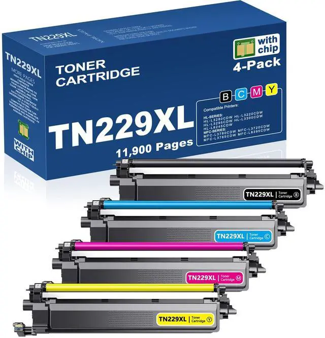 Main image of TN229XL Toner Cartridges 4 Pack MFC-l3780CDW Replacement for Brother TN229 TN-229XL Works with HL-L3280CDW MFC-L3720CDW HL-L3220CDW MFC-L3765CDW HL-L3300CDW Printer