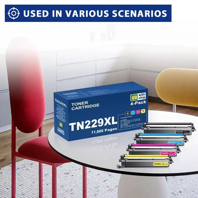 Alt view image 6 of 7 - TN229XL Toner Cartridges 4 Pack MFC-l3780CDW Replacement for Brother TN229 TN-229XL Works with HL-L3280CDW MFC-L3720CDW HL-L3220CDW MFC-L3765CDW HL-L3300CDW Printer