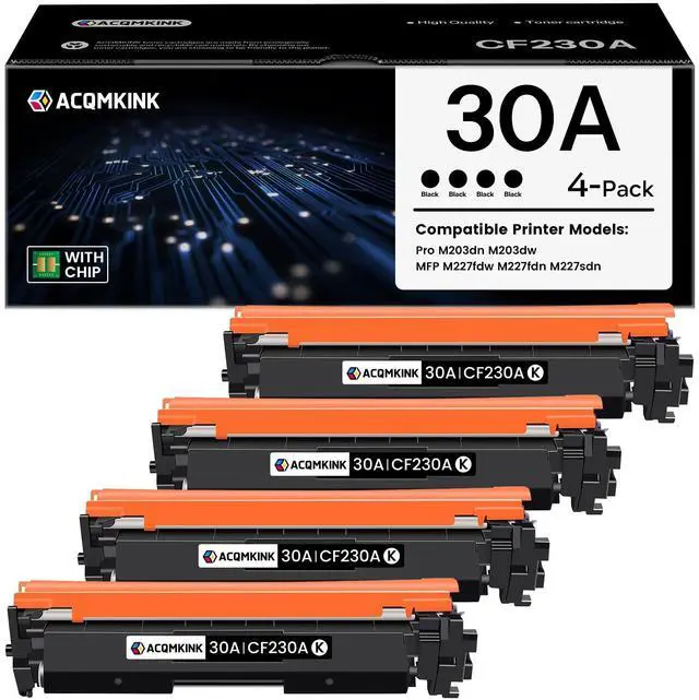 Main image of 30A CF230A Black Toner Cartridge Replacement for HP 30A CF230A Pro M203dn M203dw; MFP M227fdw M227fdn M227sdn Printer Ink, 4 Pack