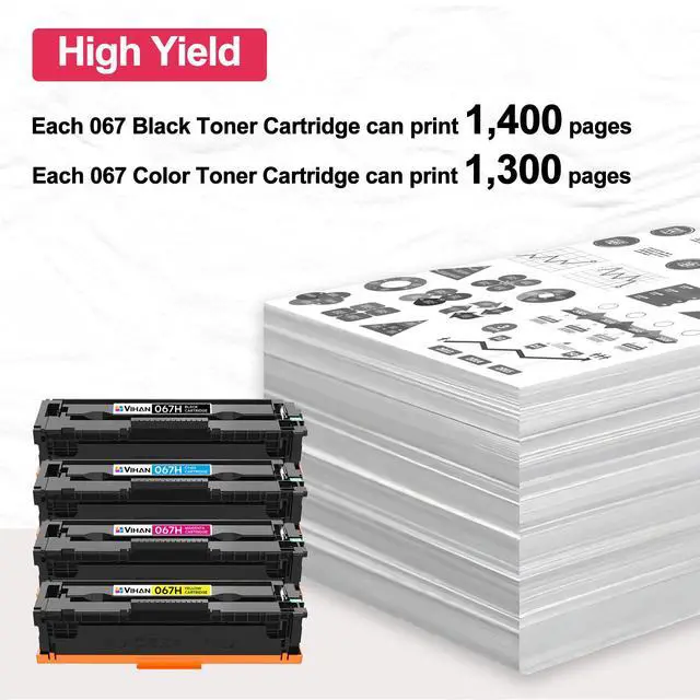 Alt view image 3 of 6 - 067 067H Toner Cartridge Set 4 Pack Replacement for Canon 067H 067 Color imageCLASS LBP633Cdw MF656Cdw LBP632Cdw MF653Cdw MF654Cdw Printer Ink (1BK/1C/1M/1Y)