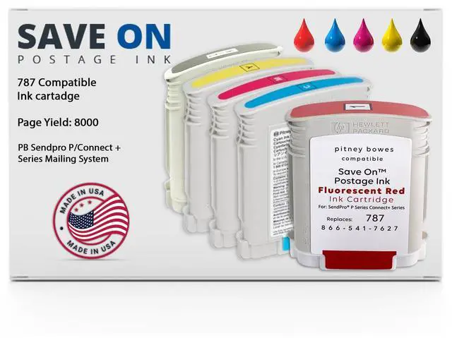 Main image of Compatible 787 PB Postage Machine Ink Cartridge (5 Pack) - for Sendpro P/Connect+ Series Mailing Systems - 787 Postage Meter Ink Cartridge