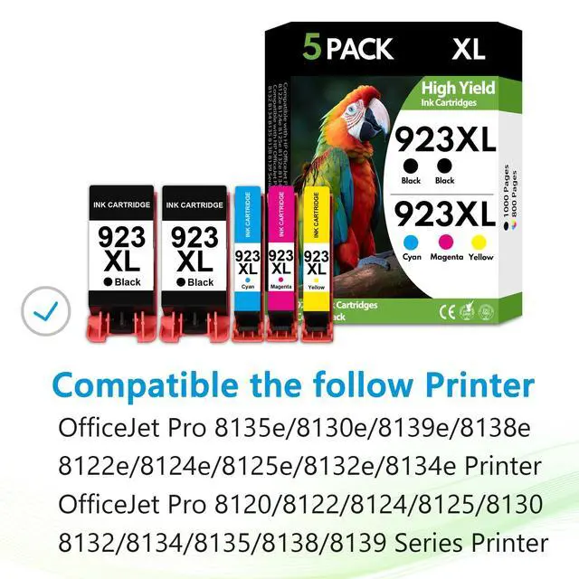 Alt view image 2 of 7 - 923XL 923 Ink Cartridges 5 Pack High Yield 2Black Cyan Magenta Yellow, Replacement for HP 923 XL, Compatible with OfficeJet Pro 8130e 8135e 8139e 8138e 8122e 8120 8124e 8125e 8130 8132e 8134e Printers