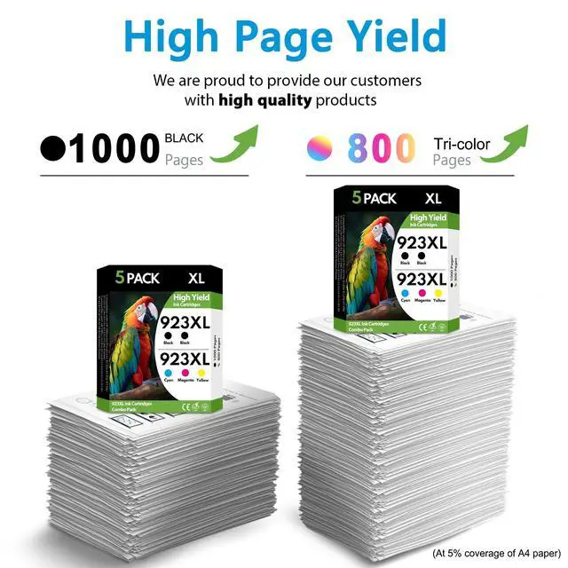 Alt view image 3 of 7 - 923XL 923 Ink Cartridges 5 Pack High Yield 2Black Cyan Magenta Yellow, Replacement for HP 923 XL, Compatible with OfficeJet Pro 8130e 8135e 8139e 8138e 8122e 8120 8124e 8125e 8130 8132e 8134e Printers