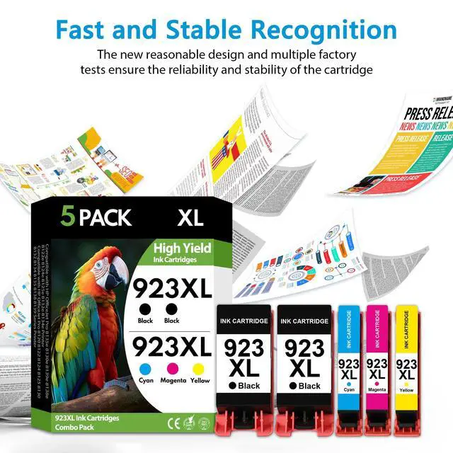 Alt view image 7 of 7 - 923XL 923 Ink Cartridges 5 Pack High Yield 2Black Cyan Magenta Yellow, Replacement for HP 923 XL, Compatible with OfficeJet Pro 8130e 8135e 8139e 8138e 8122e 8120 8124e 8125e 8130 8132e 8134e Printers