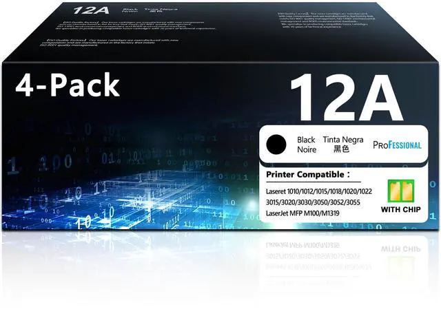 Main image of 12A Toner Cartridges Black 4 Pack 12A Replacement for HP12A 12A Q2612A Black Toner Compatible with HP Laserjet 1020 1022 1012 1010 1015 1018 1022n 1022NW 3015 3030 3020 3050 3052 3055 M1319 Printer