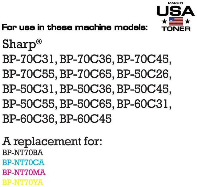 Alt view image 2 of 5 - Compatible Replacement for Sharp BP-NT70, BP-70C31, BP-70C36, BP-70C45, BP-70C55, BP-70C65, BP-50C26, BP-50C31, BP-50C36, BP-50C45, BP-50C55, BP-60C31, BP-60C36, BP-60C45 (Cyan)