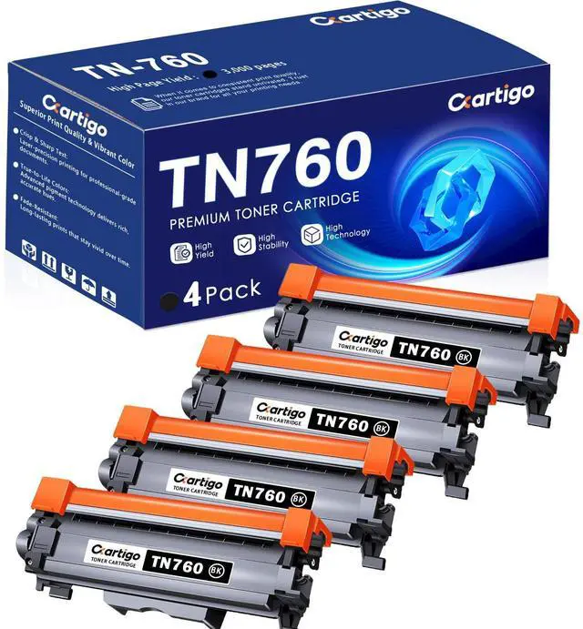 Main image of TN760 Black High Yield Toner Cartridge 4 Pack Replacement for TN-760 TN 760 Compatible with Brother MFC-L2710DW MFC-L2750DW HL-L2350DW HL-L2370DW HL-L2395DW HL-L2390DW DCP-L2550DW Printer