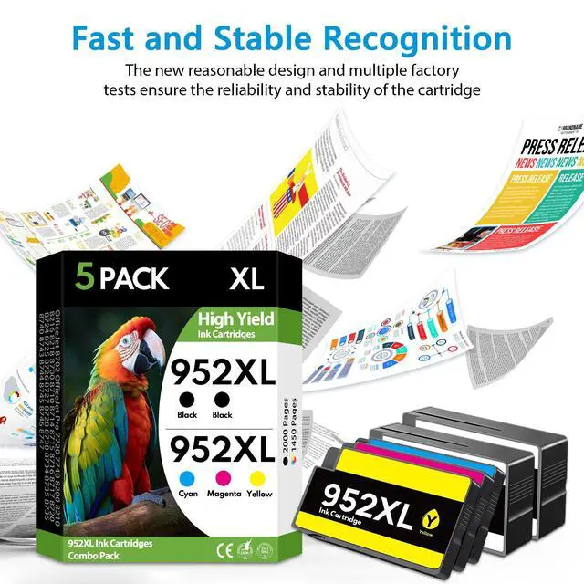 Alt view image 7 of 7 - 952XL 952 Ink Cartridges 5 Pack High Yield BK/C/M/Y, Replacement for HP 952 XL, Compatible with OfficeJet Pro 7740 8710 8720 8715 8210 8703 8702 Printers
