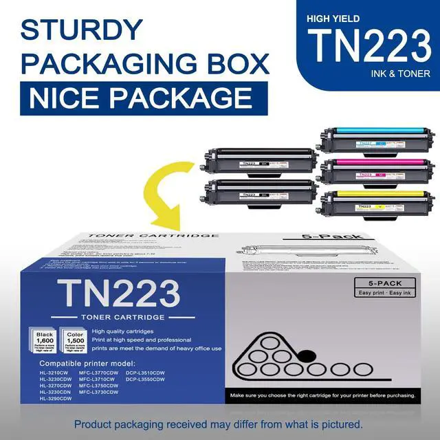 Alt view image 5 of 6 - 5 Pack TN223 BK/C/M/Y Toner Cartridge High Yield Compatible TN223 Replacement for Brother MFC-L3770CDW L3710CW L3750CDW HL-3210CW 3270CDW 3290CDW DCP-L3510CDW L3550CDW Printer