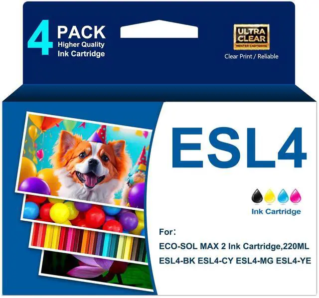 Main image of ESL4 Ink Cartridges 4-Pack 220ML Compatible for Roland ECO-SOL MAX 2 Ink for SolJet Pro 4 XR-640 XF-640 VersaCAMM VS-300i VersaExpress RF-640 Printer for ESL4-BK ESL4-CY ESL4-MG ESL4-YE Ink