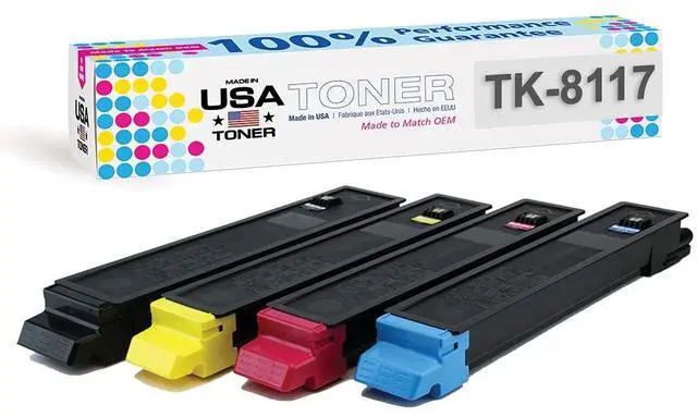 Main image of Compatible Replacement for use in Kyocera Ecosys M8130cidn, Ecosys M8124cidn, TK-8117, TK-8117C, TK-8117M, TK-8117Y, TK-8117K (Cyan, Magenta, Yellow, Black, 4-Pack)