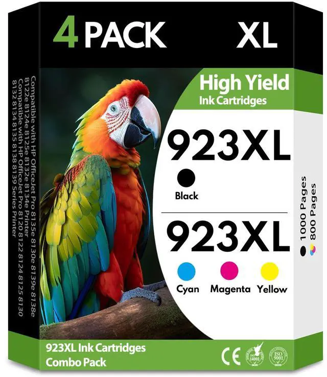 Main image of 923XL 923 Ink Cartridges 4 Pack High Yield BK/C/M/Y, Replacement for HP 923 XL, Compatible with HP OfficeJet Pro 8130e 8135e 8139e 8138e 8122e 8120 8124e 8125e 8130 8132e 8134e Printers