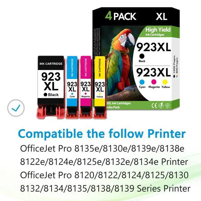 Alt view image 2 of 7 - 923XL 923 Ink Cartridges 4 Pack High Yield BK/C/M/Y, Replacement for HP 923 XL, Compatible with HP OfficeJet Pro 8130e 8135e 8139e 8138e 8122e 8120 8124e 8125e 8130 8132e 8134e Printers