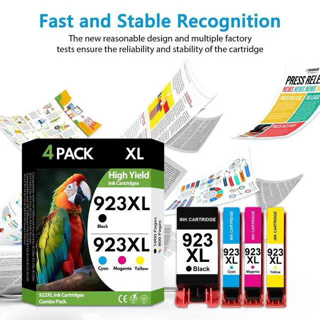Alt view image 7 of 7 - 923XL 923 Ink Cartridges 4 Pack High Yield BK/C/M/Y, Replacement for HP 923 XL, Compatible with HP OfficeJet Pro 8130e 8135e 8139e 8138e 8122e 8120 8124e 8125e 8130 8132e 8134e Printers