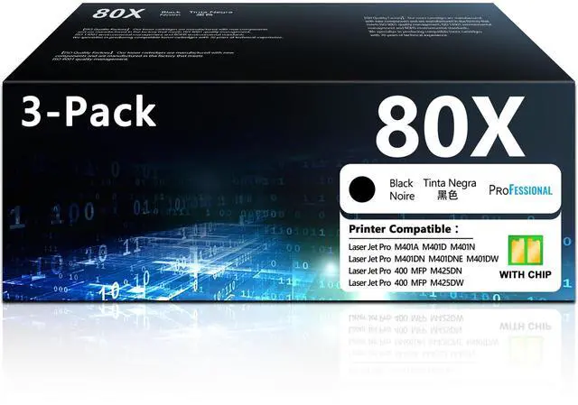 Main image of 80X Toner Cartridge Black High Yield CF280X Replacement for HP 80X CF280X 80A CF280A Toner Compatible with LaserJet Pro 400 M401A M401D M401N M401DNE MFP M425DN Printer Ink with Chip (3 Black)