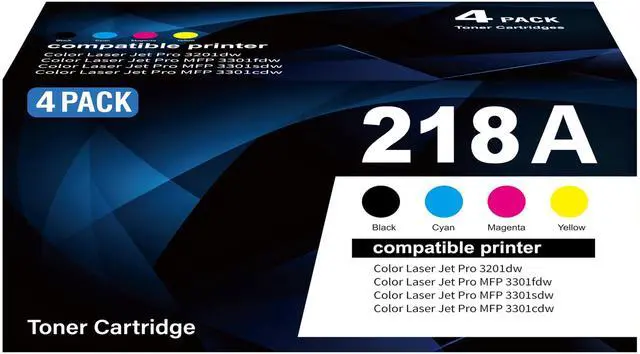 Main image of 218A Toner Cartridges 4 Pack with Chip Replacement for HP 218A W2180A 218X W2180X for Color LaserJet Pro MFP 3301fdw 3301 3201dw 3301sdw 3301cdw Printer Ink (B/C/Y/M Color)