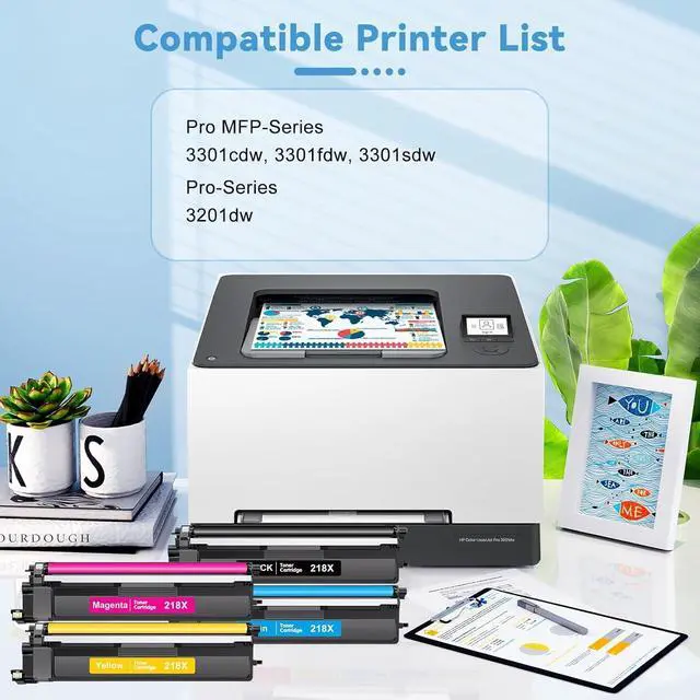 Alt view image 2 of 6 - 218X Toner Compatible for HP 218X Toner Cartridges 4 Pack Set High Yield W2180X 218A 218X 3301fdw Toner Work for HP Color Laser Jet Pro MFP 3301fdw 3301cdw 3301sdw 3201dw (Black/Cyan/Yellow/Magenta)