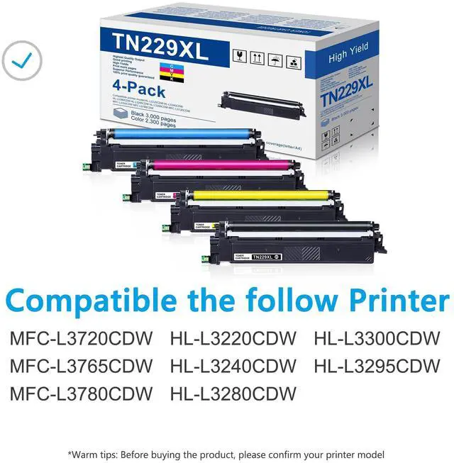 Alt view image 2 of 7 - TN-229XL TN229XL Toner Cartridges 4 Pack (BK/C/M/Y) Replacement for Brother TN229 TN229XL High Yield MFC-L3780CDW Printer Toner Cartridge - TN2294PK