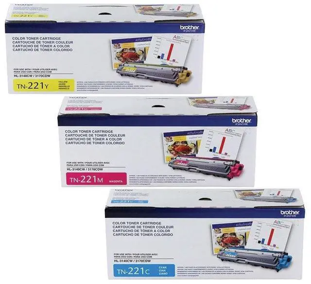 Main image of TN221C, TN221M, TN221Y (TN-221C, TN-221M, TN-221Y) Cyan, Magenta and Yellow Toner -Cartridge Set