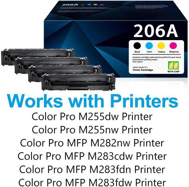 Alt view image 3 of 5 - 206A Toner Cartridges 4 Pack M255dw M255nw M283fdw M283cdw M282nw M283fdn | Compatible for HP 206A 206X Color MFP M283fdw M283cdw M283 Pro M255dw M255 M282 M285 Printer Black Cyan Yellow Magenta