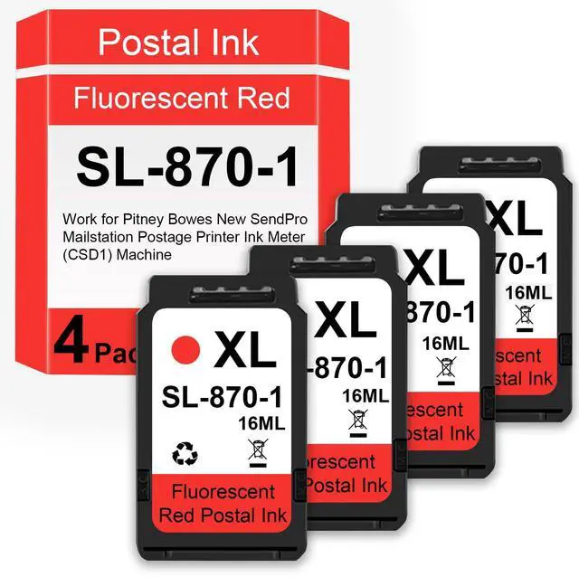 Main image of SL-870-1 XXL Red Ink Cartridge High Capacity Replacement for SL-870-1 Fluorescent Red Ink Cartridges Work for Pitney Bowes New SendPro Mailstation Postage Printer Ink Meter (CSD1) Machine4 Pack)