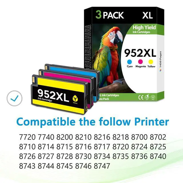 Alt view image 2 of 7 - 952XL 952 Ink Cartridges 3 Pack Cyan Magenta Yellow High Yield, Replacement for HP 952 XL, Compatible with HP OfficeJet Pro 7740 8710 8720 8715 8210 8703 OfficeJet 8702 Printers