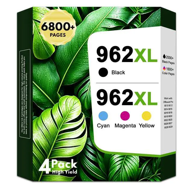 Main image of 962XL Ink Cartridges High Yield 4-Pack Replacement for HP 962XL 962 XL Ink Cartridge Works with OfficeJet Pro 9010 9012 9014 9015 9018 9020 9022 9025 Printers Ink (Black/Cyan/Yellow/Magenta)