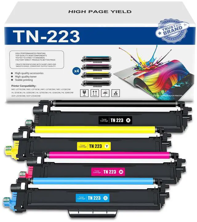 Main image of TN223 BK/C/M/Y Toner Cartridge 4 Pack (with chip): Compatible TN223 TN-223 Replacement for Brother MFC-L3770CDW L3710CW L3750CDW HL-3210CW 3230CDW 3270CDW 3290CDW DCP-L3510CDW L3550CDW Printer
