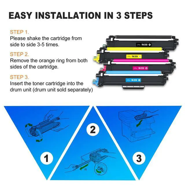 Alt view image 5 of 6 - TN223 BK/C/M/Y Toner Cartridge 4 Pack (with chip): Compatible TN223 TN-223 Replacement for Brother MFC-L3770CDW L3710CW L3750CDW HL-3210CW 3230CDW 3270CDW 3290CDW DCP-L3510CDW L3550CDW Printer