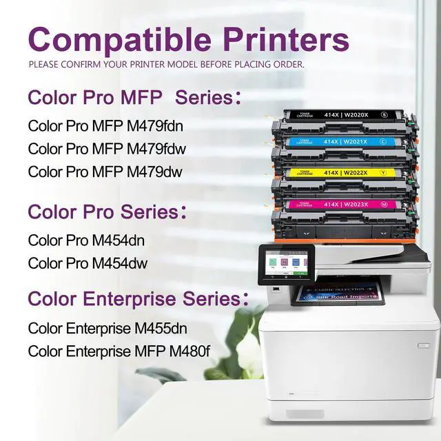 Alt view image 2 of 6 - 414X Toner Cartridges 4 Pack High Yield Replacement for HP 414A 414X Toner Color LaserJet Pro MFP M479fdn M479fdw M479dw M454dn M454dw Enterprise M455dn M480f M479 Printer | Black Cyan Magenta Yellow