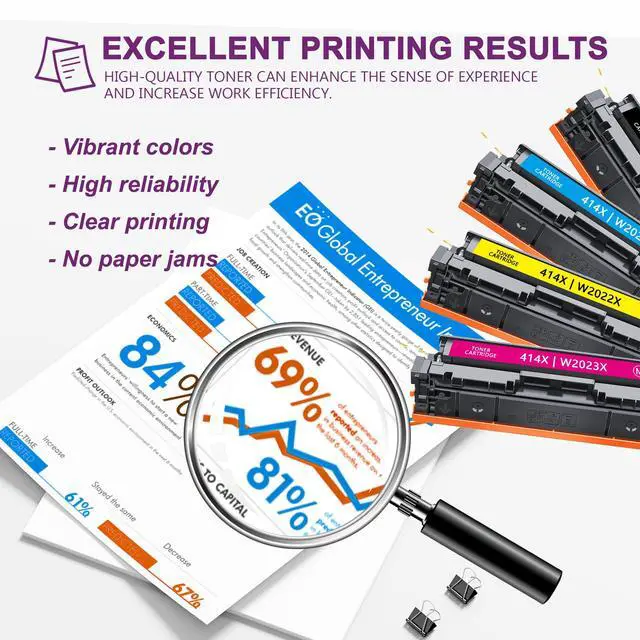 Alt view image 4 of 6 - 414X Toner Cartridges 4 Pack High Yield Replacement for HP 414A 414X Toner Color LaserJet Pro MFP M479fdn M479fdw M479dw M454dn M454dw Enterprise M455dn M480f M479 Printer | Black Cyan Magenta Yellow