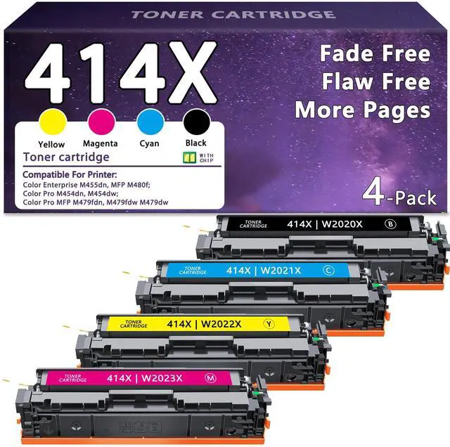 Main image of 414X Toner Cartridges 4 Pack High Yield Replacement for HP 414A 414X Toner Color LaserJet Pro MFP M479fdn M479fdw M479dw M454dn M454dw Enterprise M455dn M480f M479 Printer | Black Cyan Magenta Yellow