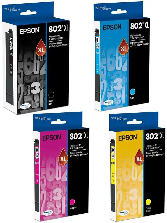 Main image of 802XL Black, Cyan, Magenta, Yellow Ink Cartridges 4/Pack Bundle | Works with EC-4020, EC-4030, EC-4040, WF-4720, WF-4730, WF-4734, WF-4740