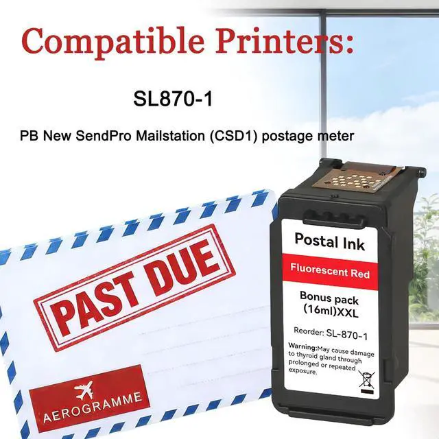 Alt view image 2 of 7 - SL-870-1 XXL High Capacity Red Ink Cartridge 3 Pack Compatible with SL870-1 SL8701 XXL Fluorescent Red Ink Replacement for The PB New SendPro Mailstation Postage Meter (CSD1) Machine 16ml*3