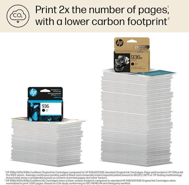 Alt view image 3 of 7 - Original 936e Black EvoMore Ink / 936 Tri-Color Ink Cartridges (2-Pack) | Works with Printer Series: OfficeJet 9120, Pro 9100, Pro Wide Format 9700 | Carbon Neutral | C84QZLN