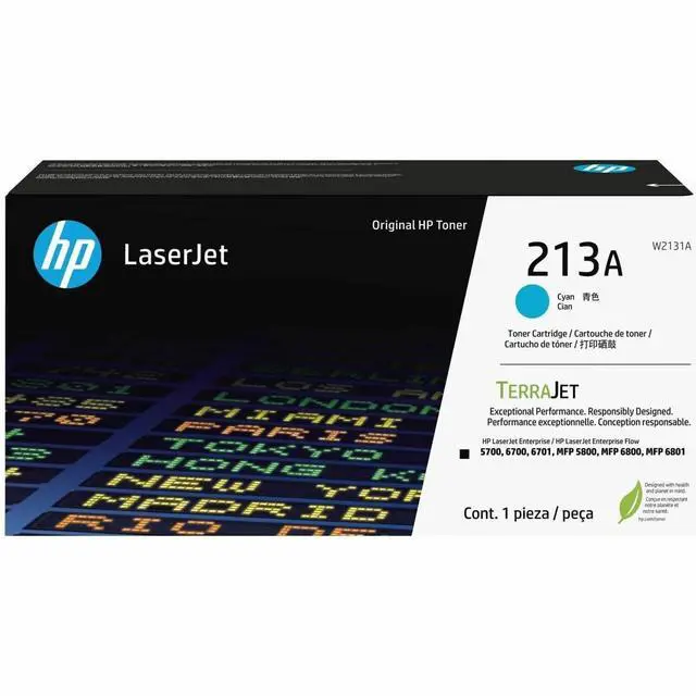 Alt view image 2 of 3 - 213A Cyan Original LaserJet Toner Cartridge, W2131A. Works LaserJet Enterprise 5700, 5800, 6700, 6701, 6800, 6801