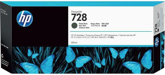 Main image of 728 Matte Black 300-ml Genuine Ink Cartridge (F9J68A) for DesignJet T830 MFP & T730 Large Format Plotter Printers