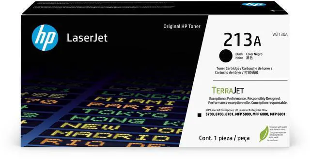 Main image of 213A Black Original LaserJet Toner Cartridge, W2130A. Works Printer Series: 5700, 5800, 6700, 6701, 6800, 6801