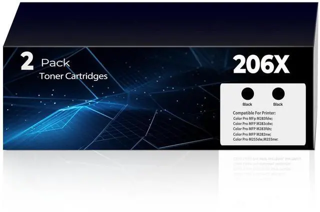 Main image of 206X Toner Black 2-Pack MFP M283fdw M283cdw Compatible for HP 206X 206A W2110X HP206A HP206X Black Toner Cartridge with Chip,for Color LaserJet Pro MFP M283cdw M283fdw M283fdn M255dw M255nw Printer