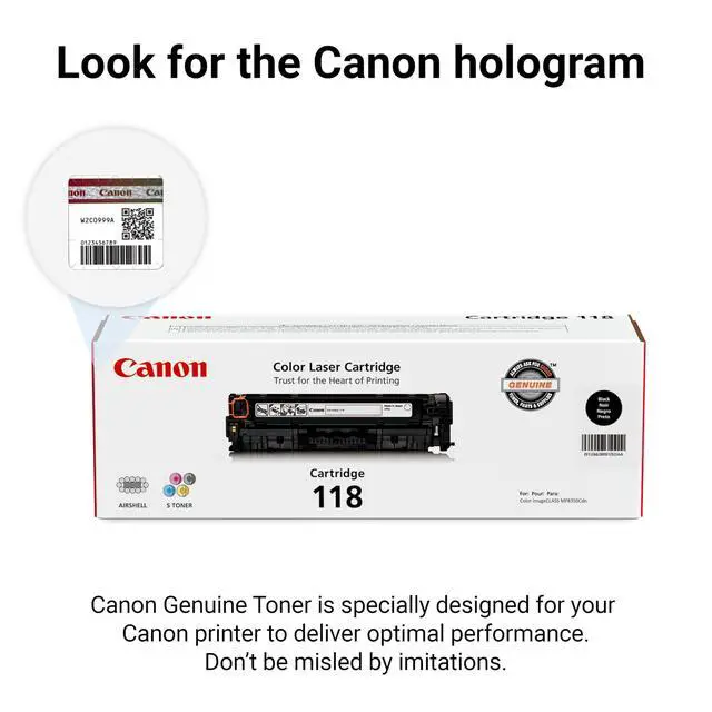 Alt view image 5 of 6 - Genuine 118 Black Toner Cartridge Compatible with MF720 Series, LBP7200Cdn, LBP7660Cdn, MF8300 Series, MF8580Cdw