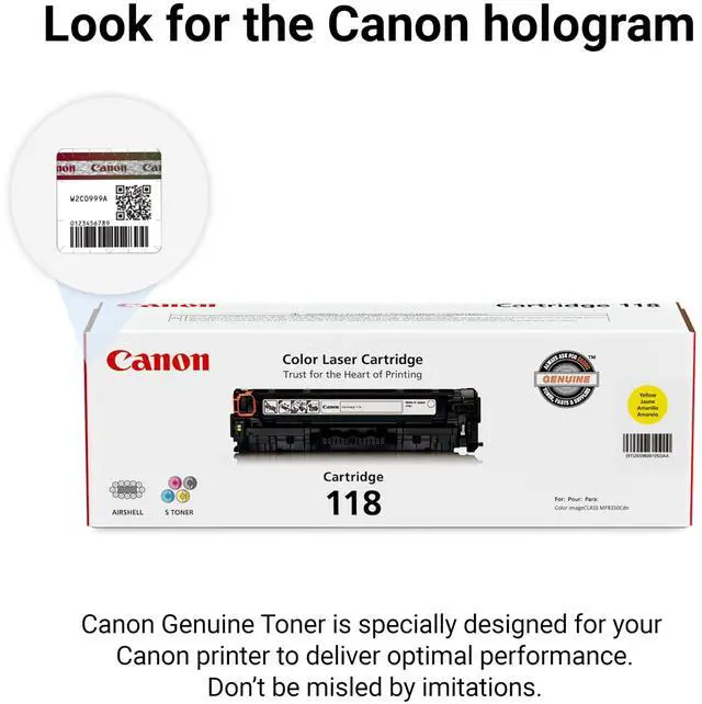 Alt view image 5 of 6 - Genuine 118 Yellow Toner Cartridge Compatible with MF720 Series, LBP7200Cdn, LBP7660Cdn, MF8300 Series, MF8580Cdw