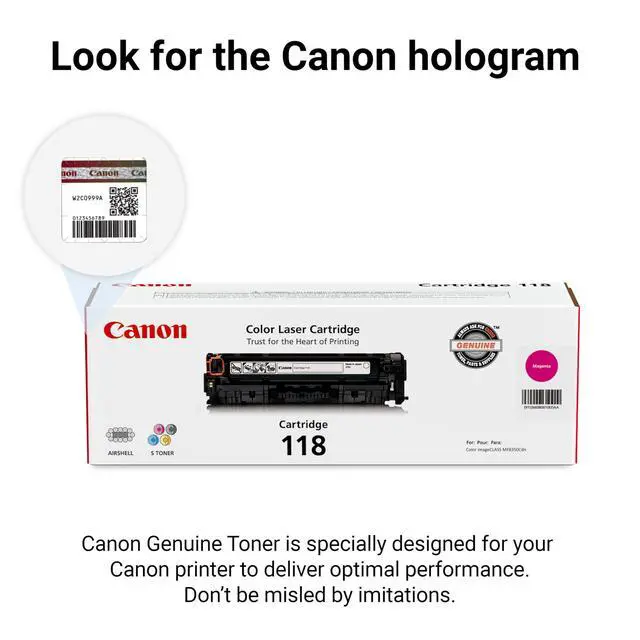 Alt view image 5 of 6 - Genuine Toner, Cartridge 118 Magenta (2660B001), 1 Pack, for Color imageCLASS MF8350Cdn, MF8380Cdw, MF8580Cdw, MF729Cdw, MF726Cdw, LBP7200Cdn, LBP7660Cdn Laser Printer