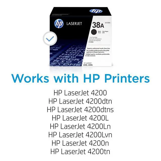 Alt view image 2 of 7 - Original 38A Black Toner Cartridge | Works LaserJet 4200 Series | Q1338A