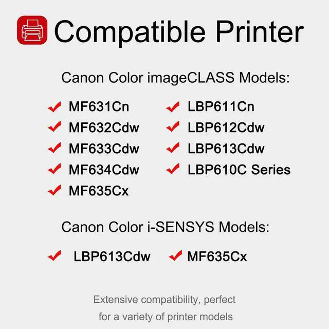 Alt view image 2 of 6 - 5 Pack 045 BK/C/M/Y Toner Cartridge: Compatible CRG-045 Replacement for Canon Color imageCLASS MF631Cn MF632Cdw MF633Cdw MF634Cdw MF635Cx LBP611Cn LBP613Cdw i-SENSYS LBP613Cdw MF635Cx Printer