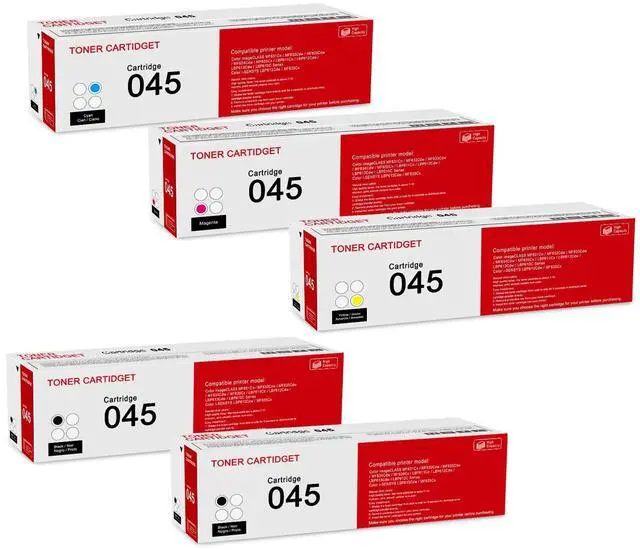 Main image of 5 Pack 045 BK/C/M/Y Toner Cartridge: Compatible CRG-045 Replacement for Canon Color imageCLASS MF631Cn MF632Cdw MF633Cdw MF634Cdw MF635Cx LBP611Cn LBP613Cdw i-SENSYS LBP613Cdw MF635Cx Printer
