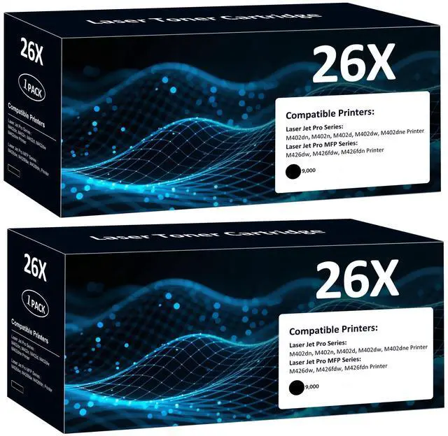 Main image of 26X CF226X High Yield Toner Cartridge 2 Pack (18,000 Pages) for HP 26X 26A | HP26X Work with HP LaserJet Pro M402n M402dn M402dne M402dw, Pro MFP M426fdn M426fdw M426dw Printer