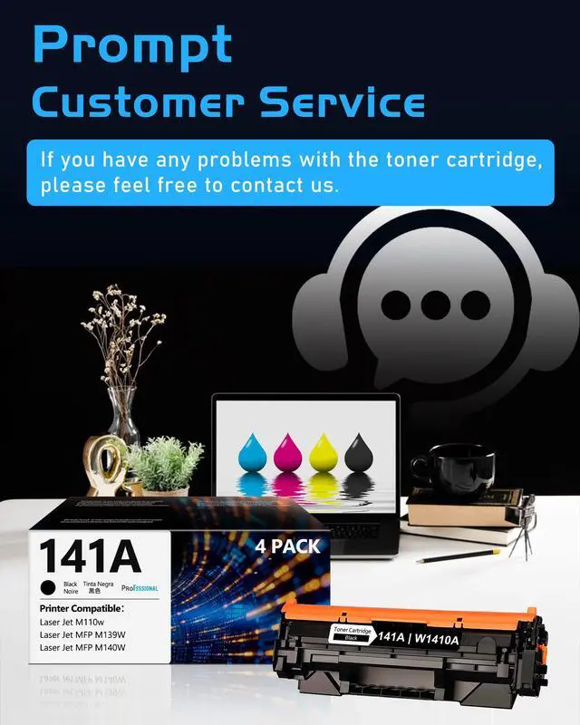 Alt view image 7 of 7 - 141A Toner Cartridges Black 4 Pack W1410A Replacement for HP141A 141A W1410A 141X W1410X Black Toner Compatible with HP Laser Jet M110w MFP M139w MFP M140w Printer 141A Ink (4 Black)