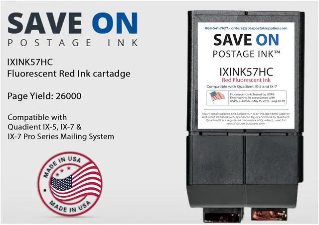 Main image of Compatible IXINK57HC Quadient Neopost Ink Cartridge (High Capacity) - Vibrant Fluorescent Red Printer Ink Cartridge for IX-5, IX-7 & IX-7 Pro Series Mailing Systems - Replacement Inkjet Printer Ink